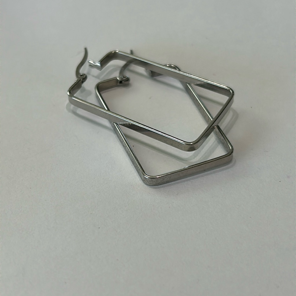 Silver Tone Latch Rectangular Earrings